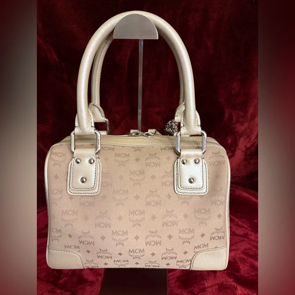 MCM Cream Satchel Bag with detachable tassel